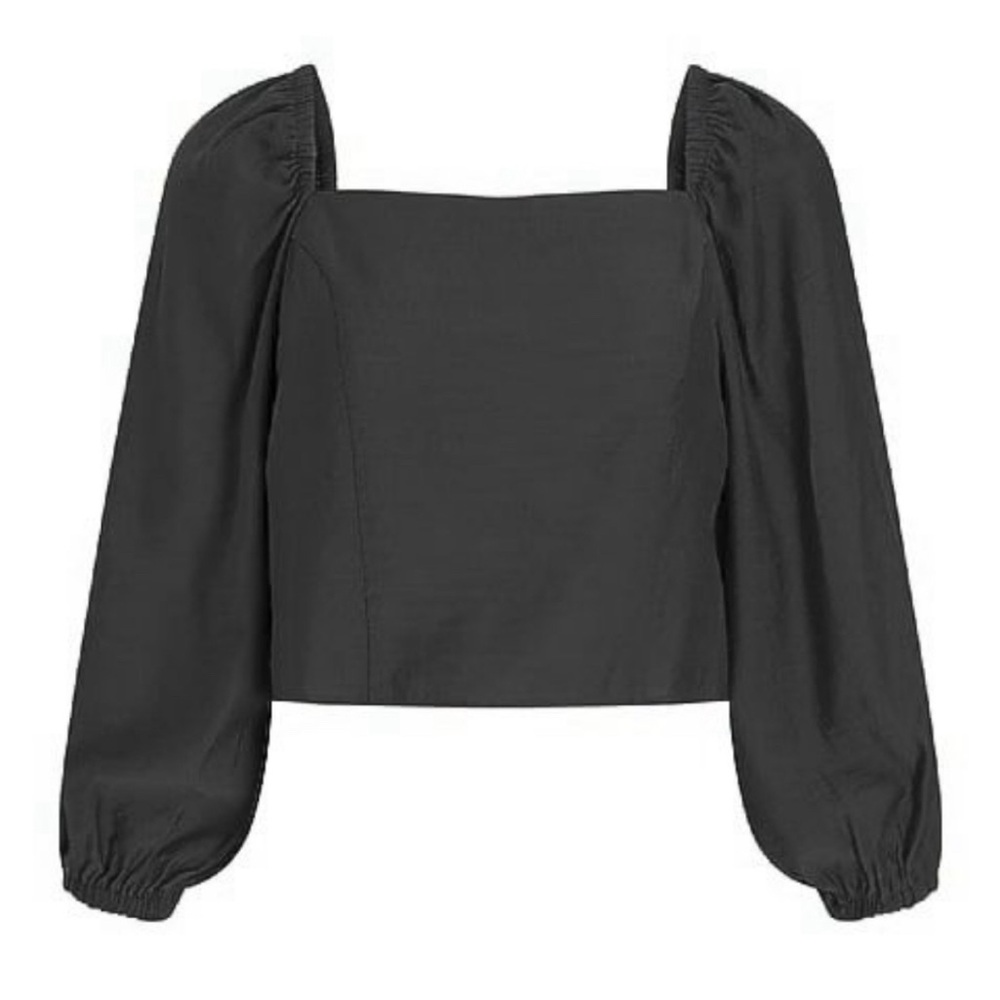 Express Black Puff Sleeve Crop Top with Bow Tie Back